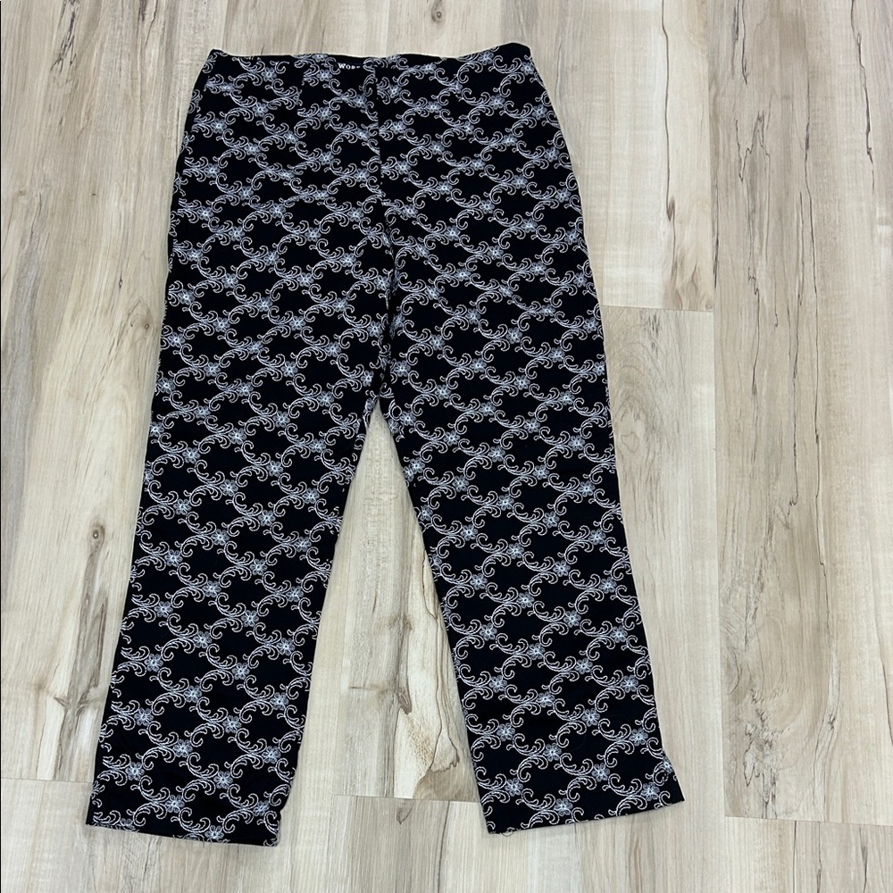 Elegant Black Pants with White Swirl Design